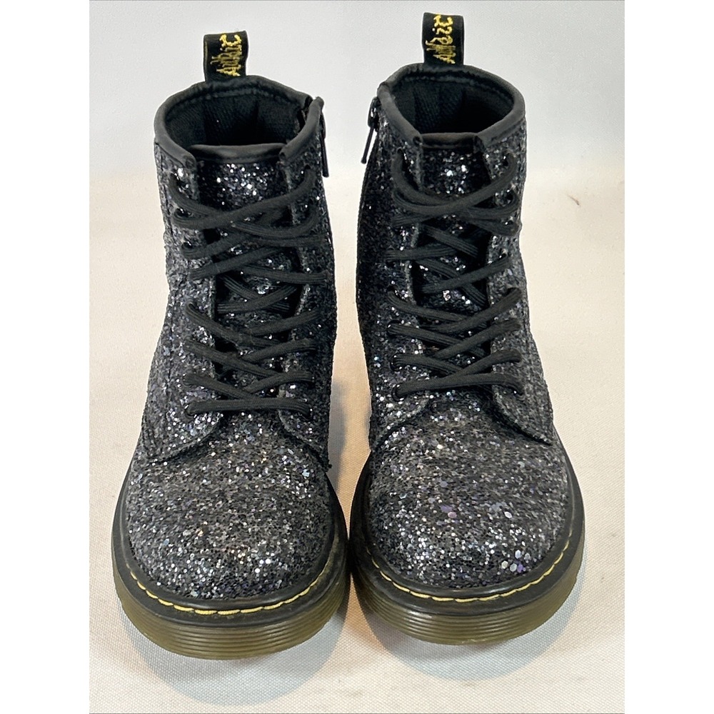 Doc Dr. Martens Black Glitter Combat Boots Kids Size 13 1460 Glitter J Side Zip - Picture 5 of 14